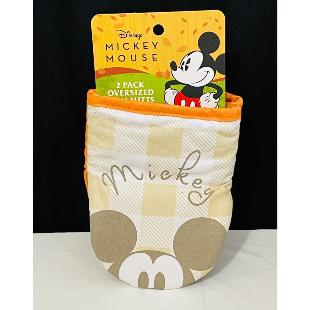 Disney Mickey Mouse Oversized Mini Mitts Beige Orange Kitchen Decor 2 Pack New